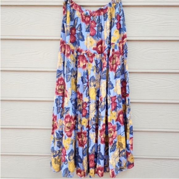 Vintage 90s Cactus Flower Maxi Skirt Boho Cottagecore Modest Prairie Made USA - Picture 6 of 8